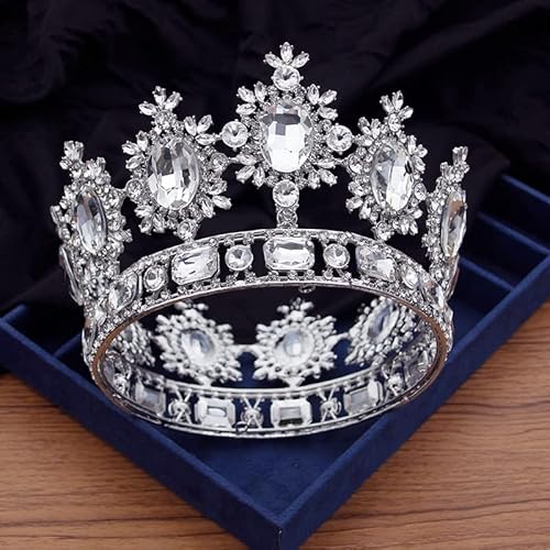 Haarschmuck Krone Tiaras für Frauen Barock Vintage Kristall Hochzeit Kronen Braut Tiaras Kreis Diadem Prom Crowns Haarschmuck Kopf Ornamente Festzug (Farbe: Weiß) von KXQYIKYI