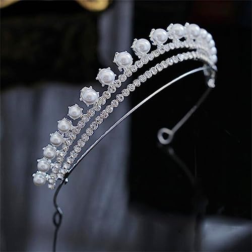 Haarschmuck Krone Tiaras für Frauen Einfache Mode -Strass -Perlen Kronstadband Wunderschöne Tiaras und Kronen Hochzeitsschmuck Braut Haarschmuckzubehör (Farbe: Silber) von KXQYIKYI