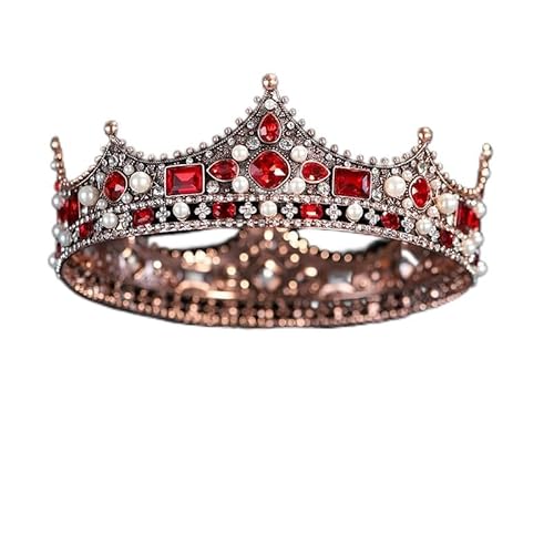 Haarschmuck Krone Tiaras für Frauen Europäischer Gerichtshof Retro Barock Königin Krone Perlenlegierung rundes Braut Kopfbedecker Hochzeitskleid Accessoires Krone (Farbe: Rhodium plattiert, Größe: von KXQYIKYI