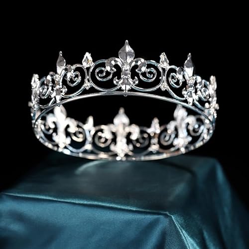 Haarschmuck Krone Tiaras für Frauen Europäischer Gerichtshof Retro Barock Königin Kronperlenlegierung runde Braut Kopfbedecke Hochzeitskleid Accessoires Kronenfarbe: Imitation Rhodium plattiert, von KXQYIKYI