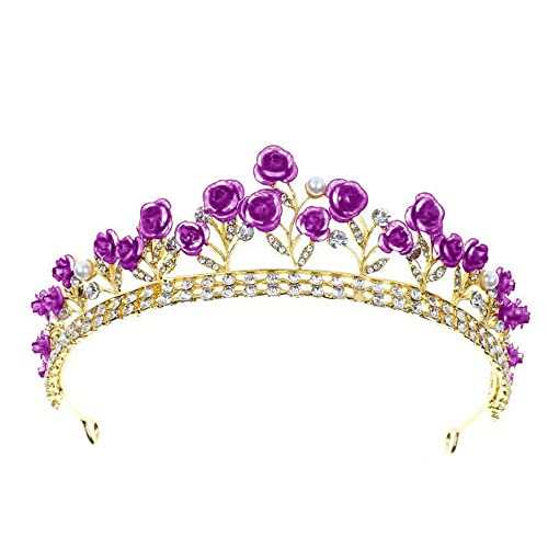 Haarschmuck Krone Tiaras für Frauen Frauen Barockkristallkronen Tiara Vintage Strasskronen Diadems Stirnbänder Braut Hochzeit Haarzubehör Mode Schmuck (Farbe: D Purple) von KXQYIKYI