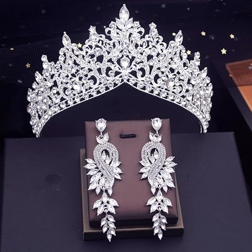 Haarschmuck Krone Tiaras für Frauen Goldfarben Brauthochzeitskrone mit Ohrringen Braut Diadem Prinzessin Abend Tiaras und Kronen Schmuck Haarzubehör (Farbe: Silber -Set) von KXQYIKYI