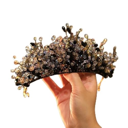 Haarschmuck Krone Tiaras für Frauen Kadi Ästhetik Neues Braut Hochzeitskleid Schwarze Kristallkrone Adlige Luxus Prinzessin Geburtstag Krone von KXQYIKYI