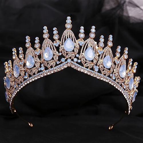 Haarschmuck Krone Tiaras für Frauen große Tiaras und Kronen für Braut Hochzeit Barock Stirnbänder König und Königin Kronen Wassertropfen Strass entwirft Haarbänder Schmuck (Farbe: D) von KXQYIKYI