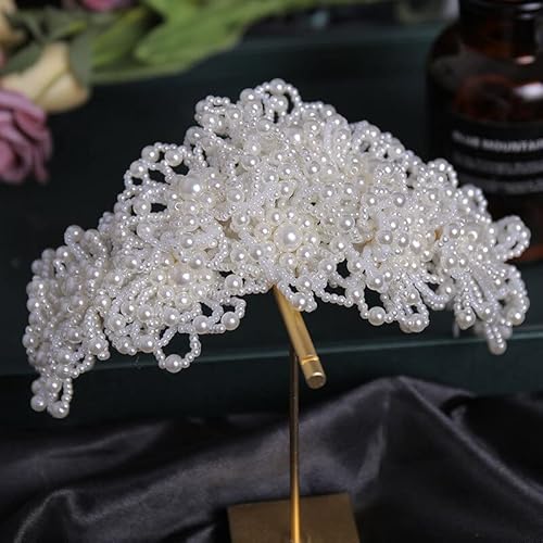 Haarschmuck Krone Tiaras für Frauen handgewebte Perle Krone Hochzeit Kopfschmuck Prinzessin Kronenkopfschmuck Haarzubehör für Frauen Krone Haarschmuck Krone Tiaras für Frauen handgewebte Perle Krone Hochzeit Kopfschmuck Prinzessin Kronenkopfschmuck Haarzubehör für Frauen Krone von KXQYIKYI