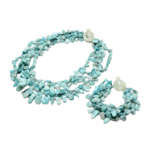 KXQYIKYI 20 "5 Reihen blau optimdiert, ausgefallene polierte Steinperlen Halskettenarmband Sets süß für Frauen KXQYIKYI 20 "5 Reihen blau optimdiert, ausgefallene polierte Steinperlen Halskettenarmband Sets süß für Frauen von KXQYIKYI