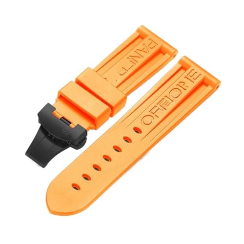 KXQYIKYI 24 -mm -Gummi -Uhr -Band fit für Panerai Pam Gurt Schwarz Silikongürtel Schmetterling Klasze Klappschnalle Withlogo Männer Uhr Accessoires Uhrenzubehör von KXQYIKYI