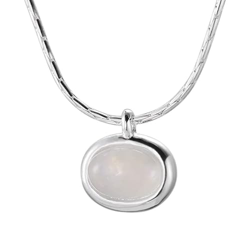KXQYIKYI 925 Oval natürlicher weißer Chalcedon -Halskette für Frauen mit Steinkettenschmuck KXQYIKYI 925 Oval natürlicher weißer Chalcedon -Halskette für Frauen mit Steinkettenschmuck von KXQYIKYI