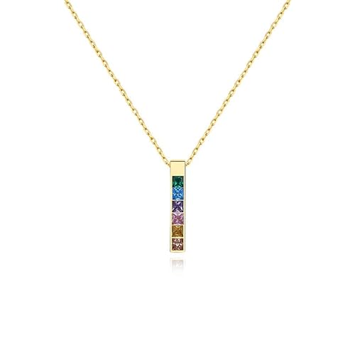 KXQYIKYI 925 Regenbogenzirkon Geometrischer vertikaler Bar Anhänger Halskette für Frauen Schmuck von KXQYIKYI