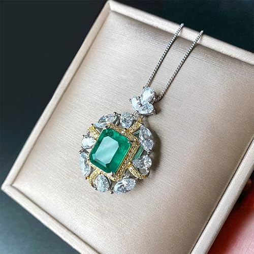 KXQYIKYI 925 Sterling Silber 10 * 12 mm Smaragd hoher Carbon -Diamant -Anhänger Halskette Ringe für Frauen Schmuckset S s von KXQYIKYI