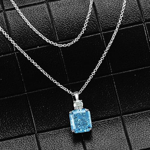 KXQYIKYI 925 Sterling Silber 9 * 10 mm Aquamarin gelb rosa hoher Carbon Diamond Anhänger Halskette für Frauen Schmuck S von KXQYIKYI