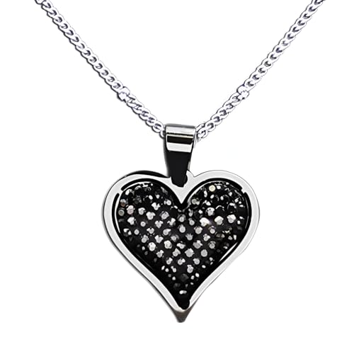 KXQYIKYI Accessorie Sterling Silber Elegant Schwarzer Kristall -Pave -Herzkette für Frauen, exquisite Halshöhe -Strass -Herzkette - Zirkon -Pave -Halskette, Reunion Heart Halskette für den von KXQYIKYI