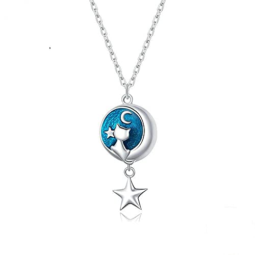 KXQYIKYI Accessorie Sterling Silber Halskette für Frauen Blue Moon Cat Star Trendy minimalistische Frauenhänger Halskette einzigartige zierliche Koreanisch von KXQYIKYI