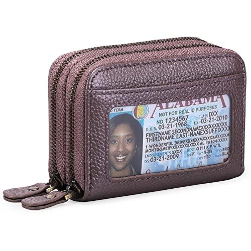 KXQYIKYI Damen-Geldbörse, RFID-blockierend, Leder, klein, doppelt gefaltet, mit Reißverschluss, kompaktes Kartenetui mit Ausweisfenster, A25 Perlglanz-Lila von KXQYIKYI