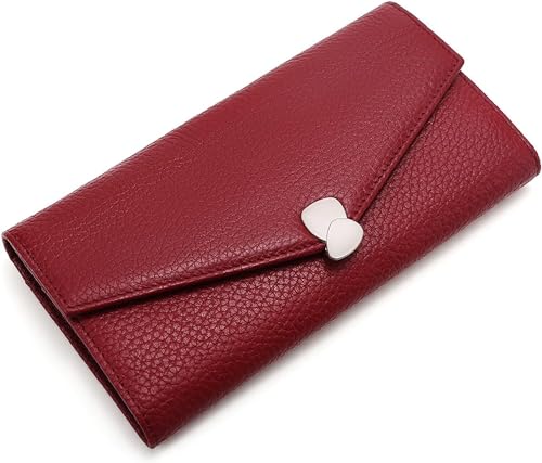 KXQYIKYI Damen-Geldbörse aus Leder mit RFID-Blockierung, Clutch-Tasche mit Schnalle, Litschi-Muster, eine lange, große Kapazität, mehrere Kartenhalter, dreifach gefaltete Geldbörse, die Handys halten von KXQYIKYI