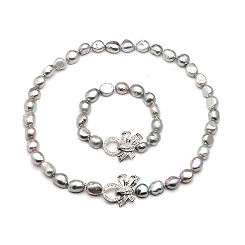 KXQYIKYI Frauen Halsketten Schöne echte natürliche Barock-Halskette Armband Sets Juwely Frauen, 10-11 mm großer Süßwasserperlen Sets von KXQYIKYI