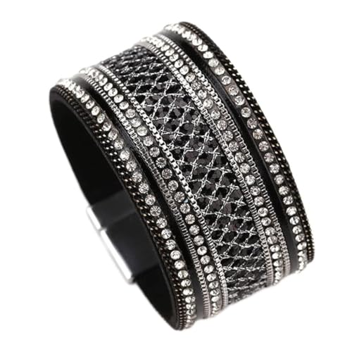 KXQYIKYI Frauen Lederarmband Kristall Pailletten Bohemian Weitmanschette Armbänder Armreifen weiblich (Größe: 1) von KXQYIKYI