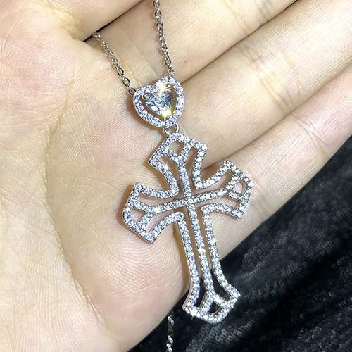 KXQYIKYI Frauen weiße Kristall Anhänger Halskette Silber Farbkette Halskette für Frauen Brautkreuz Hochzeit Halskette von KXQYIKYI