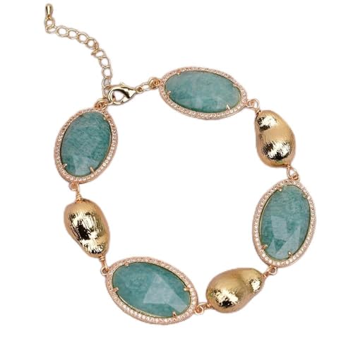 KXQYIKYI Grüne Steine ​​Kubikzirkon gepflasterte goldplattierte gebürstete Perlen Halskette Armband Ohrringe Sets für Frauen von KXQYIKYI