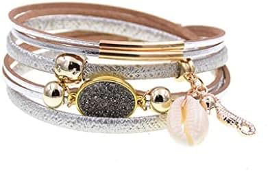 KXQYIKYI Lederarmbänder Charme Perlen Armbänder Frauen Bohemian Wrap Armbänder (Farbe: Grau) von KXQYIKYI