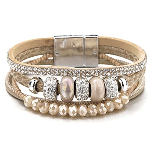 KXQYIKYI Mehrschichtige Lederarmbänder Frauen Clasp Boho Keramikperlen Armband weiblich (Größe: 1) von KXQYIKYI
