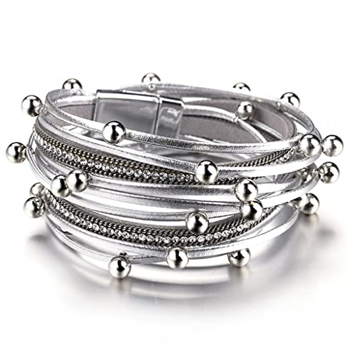 KXQYIKYI Metallperlen Lederarmbänder Frauen Kristallkette Bohemian mehrschichtiger Wickelarmband weiblich (Größe: 1) von KXQYIKYI