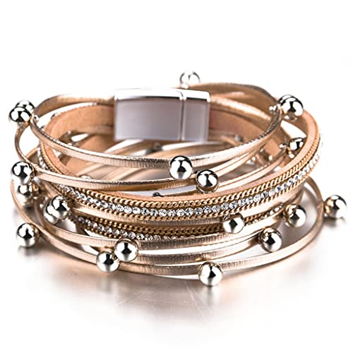 KXQYIKYI Metallperlen Lederarmbänder Frauen Kristallkette Bohemian mehrschichtiger Wickelarmband weiblich (Größe: 1) von KXQYIKYI