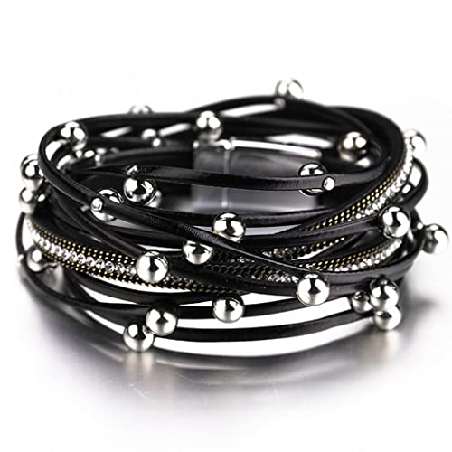 KXQYIKYI Metallperlen Lederarmbänder Frauen Kristallkette Bohemian mehrschichtiger Wickelarmband weiblich (Größe: 1) von KXQYIKYI