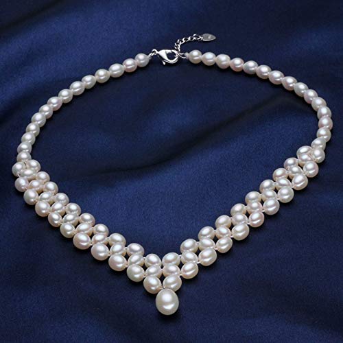 KXQYIKYI Natürliche Süßwasserperlen Halskette mit echter 925 Sterling Silber Verschluss Perlenschmuck für Frauen Braut Hochzeit von KXQYIKYI