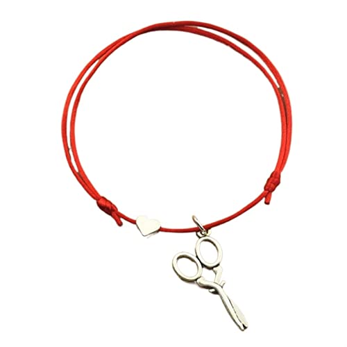 KXQYIKYI Red String Armband Frauen Schere Charme Herz Rote Kabelschnur Handgefertigte Armbänder verstellbare Glücksbänder (Metallfarbe: 01) von KXQYIKYI