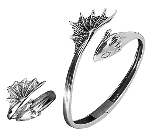 KXQYIKYI Rein Silberdrachenring und Armband für Männer und Frauen ~ einstellbarer offener Armreifen ~ Paar Schmuck, von KXQYIKYI