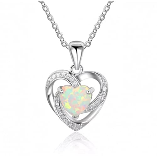KXQYIKYI S925 Herz Halskette fein weißes Feuer Opal Geburtsstein Anhänger für Frauen Zirkon Hals von KXQYIKYI
