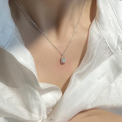 KXQYIKYI S925 Pavé Crystal Lock Anhänger Halskette Frauen Süßer Geburtstag von KXQYIKYI