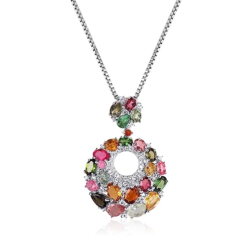 KXQYIKYI Style Halskette Multicolor natürliche Turmaline Edelstein -Halskette in 925 Sterlingsilber für sie von KXQYIKYI