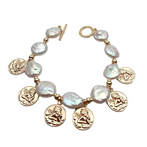 KXQYIKYI Süßwasser 14x17mm weißer Münze Perle 16mm Charm Perlen Armband 18 K GP Toggle Clasp Women Mode Schmuck KXQYIKYI Süßwasser 14x17mm weißer Münze Perle 16mm Charm Perlen Armband 18 K GP Toggle Clasp Women Mode Schmuck von KXQYIKYI