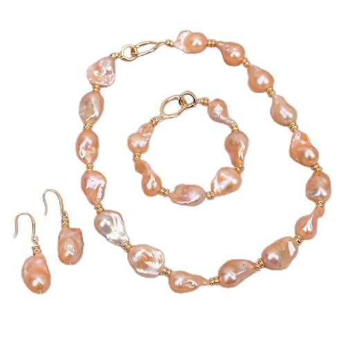 KXQYIKYI Süßwasserkultivierter Barock Perlen Halskette Armband Ohrringe Sets für Frauen Lady Mode KXQYIKYI Süßwasserkultivierter Barock Perlen Halskette Armband Ohrringe Sets für Frauen Lady Mode von KXQYIKYI