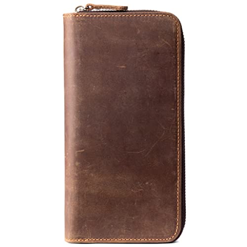 KXQYIKYI Vintage handgefertigte Ledertasche Langes Reißverschluss Handbeutel Geld Clip Wallet Herren Aufbewahrungstasche Brieftasche von KXQYIKYI