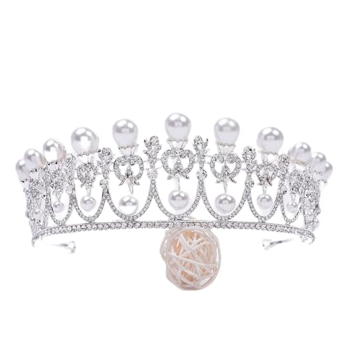 Kristallkopfschmuck Perle Crown Elegante Prinzessin Kronenkopfschmuckinnen weibliche Braut verheiratetes Mädchen Haarzubehör (Farbe: Silber Weiß, Größe: Krone) (silberne Weiße Krone) von KXQYIKYI