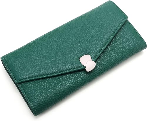 Leder-Damenbrieftaschen mit RFID-Blockierung, Clutch-Tasche mit Litschi-Schnalle, eine lange, dreifach faltbare Geldbörse mit mehreren Kartenfächern und großem Fassungsvermögen für Mobiltelefone, von KXQYIKYI