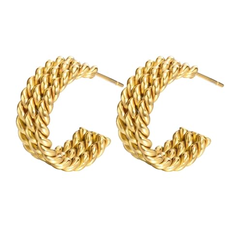 Stud Triple geflochtenes Twist -Seil Ohrringe Minimalist Open Hoops für Frauen Hochzeit Boho Party von KXQYIKYI
