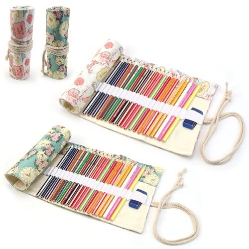KXVXXV 2 Stück 36 Löcher Leinwand Stifterolle, Pinseltasche Künstler Stifteaufbewahrung Stifteetui Roll up Leinwand rollmäppchen Pencil Wrap von KXVXXV