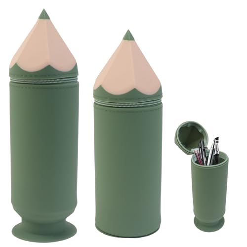 KXVXXV Silikon Federmäppchen Mäppchen und Stifteköcher 2 in 1 Stehend Adsorbierbar Mäppchen Dehnbar Weichem Federmäppchen mit Reißverschluss für Schule, Haushalt, Bürobedarf (Grün) von KXVXXV