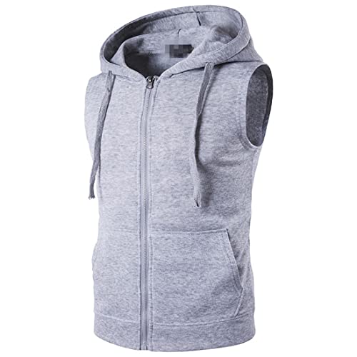 KXZD Zipped Hoodie ärmellos für Herren Sleeveless Fitness Kapuzenpullover Männer Sweater Trainingsweste Sweatshirt Tank Top Mit Kapuze Weste T-Shirt Tops, Light Grey, 3XL von KXZD