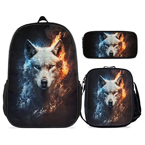 KXZOYLM Wolf Rucksack – Wolf Rucksack für Kinder Bundle 3-teilig für Teenager, Jungen und Mädchen Wolf Rucksack inklusive Büchertaschen isolierte Lunchtasche und Federmäppchen, perfekt für Schule und den täglichen Gebrauch KXZOYLM Wolf Rucksack – Wolf Rucksack für Kinder Bundle 3-teilig für Teenager, Jungen und Mädchen Wolf Rucksack inklusive Büchertaschen isolierte Lunchtasche und Federmäppchen, perfekt für Schule und den täglichen Gebrauch von KXZOYLM