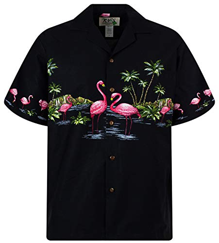 KY´s Hawaiihemd, Kurzarm, FlamingoBD, Schwarz, 2XL von KY's
