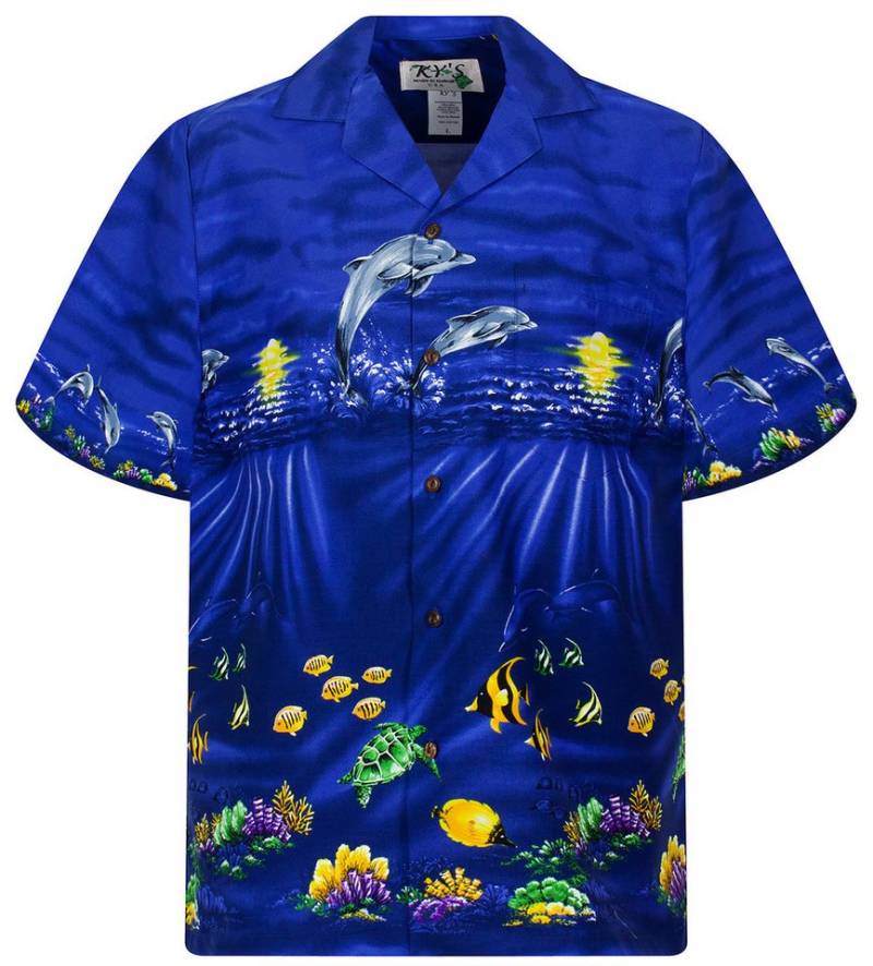 KY's Hawaiihemd Delfine Original Hawaiihemd mit 100% Kokosnuss-Knöpfen von KY's