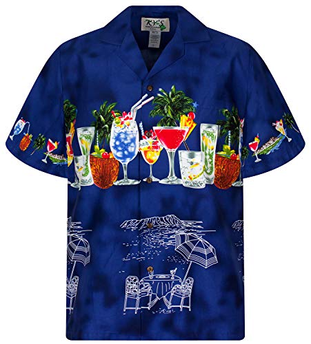 KY‘s Original Hawaiihemd, Cocktail Brustdruck, blau, XXL von KY's