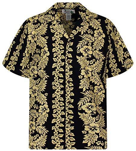 KY‘s Original Hawaiihemd, Goldgirlande, schwarz, 3XL von KY's