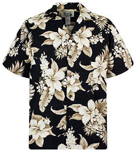 KY's Original Hawaiihemd, Kurzarm, Goldbraune Blume NEU, Schwarz, XXL von KY's