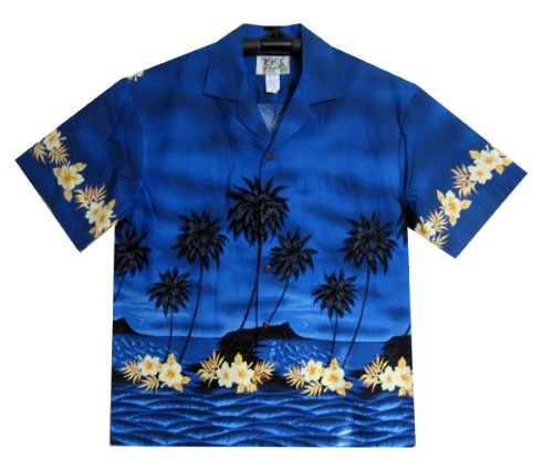 KY's Original Hawaiihemd, Schwarzer Palmenwald, blau, S von KY's